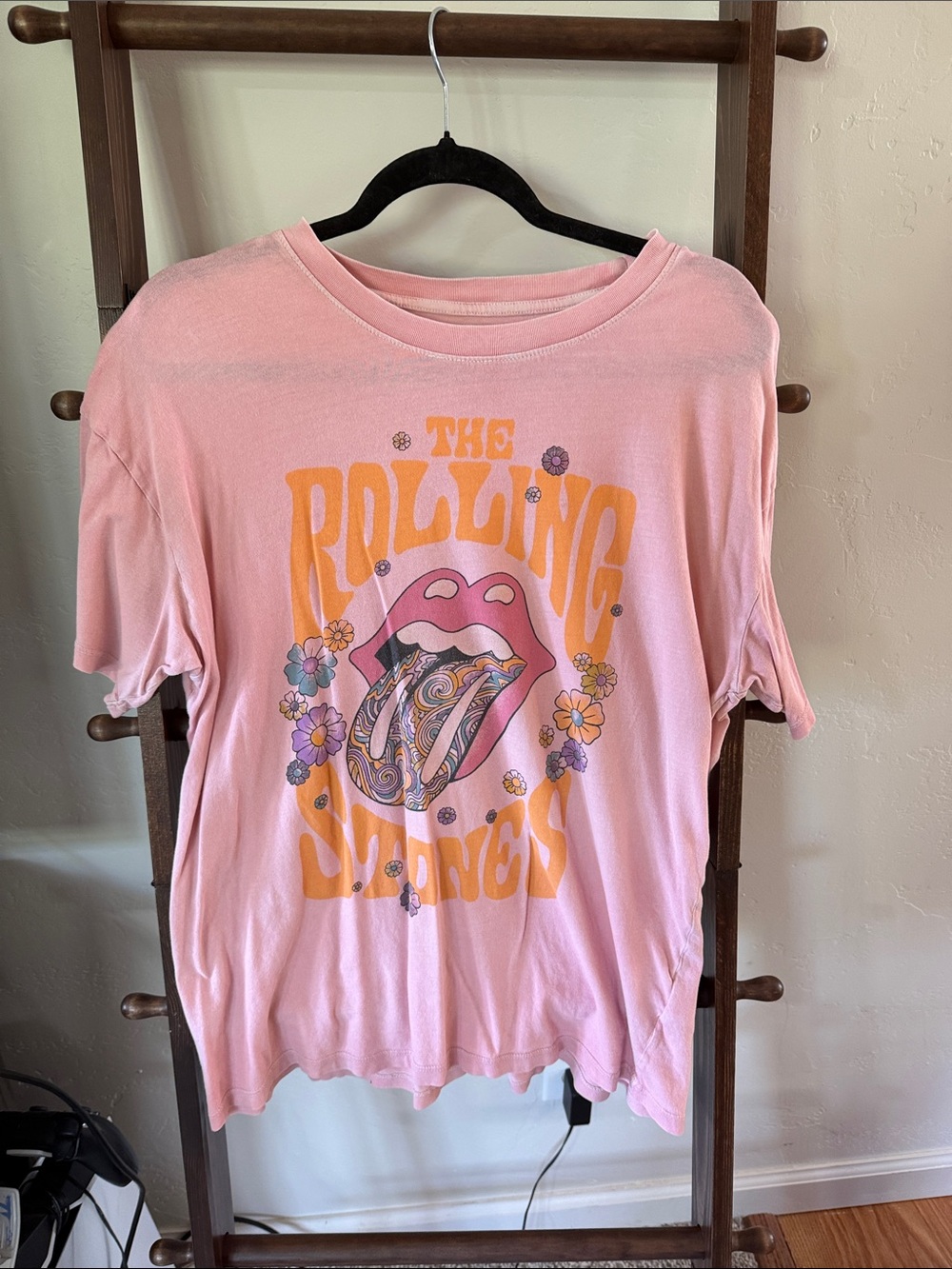 The Rolling Stones Pink Floral Tongue Kids Tee